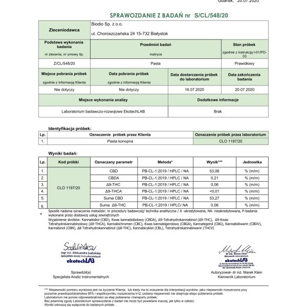 pasta cbd 50 badania Ekotechlab 07.2020