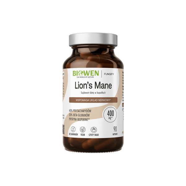 Lion’s Mane (Soplówka jeżowata) 400 mg - 40% polisacharydów, 30% beta-glukanów - kapsułki Biowen