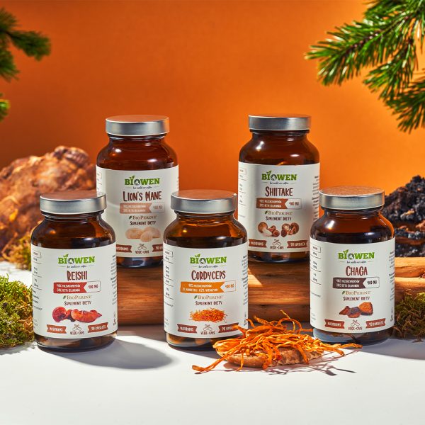 cordyceps grzyby witalne biowen stylizowane zdjęcie produktowe