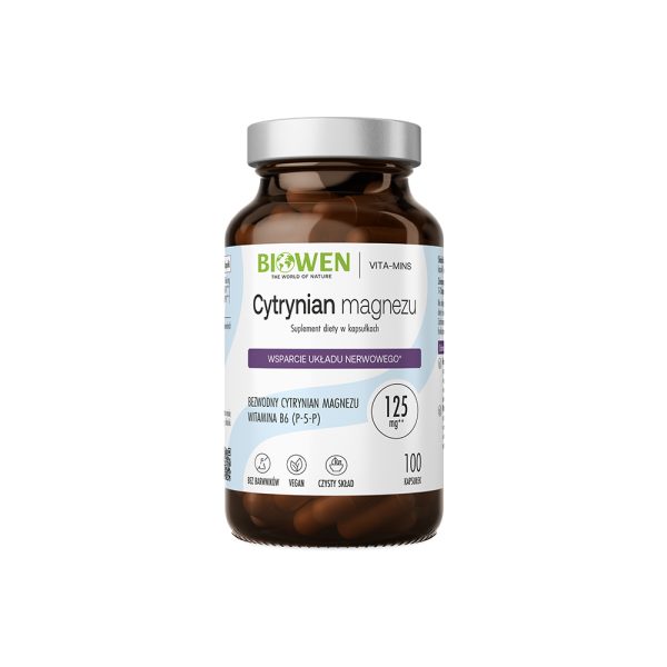 Cytrynian magnezu 833 mg z witaminą B6 (P-5-P) - Biowen- 100 kapsułek