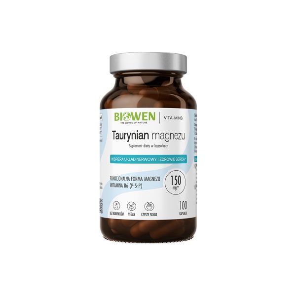 Taurynian magnezu z witaminą B6 (P-5-P) - Biowen - 100 kapsułek