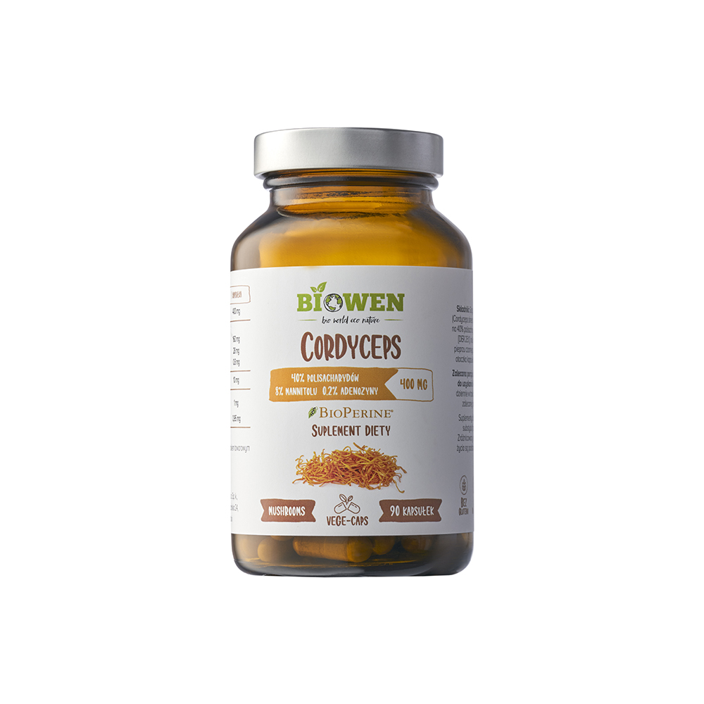 Cordyceps Sinensis (CS-4) 400 mg - 40% polisacharydów, 8% mannitolu oraz 0.2% adenozyny - kapsułki Biowen
