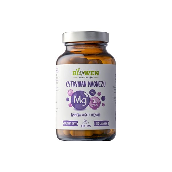 Cytrynian magnezu 825 mg z witaminą B6 (P-5-P) - Biowen- 100 kapsułek