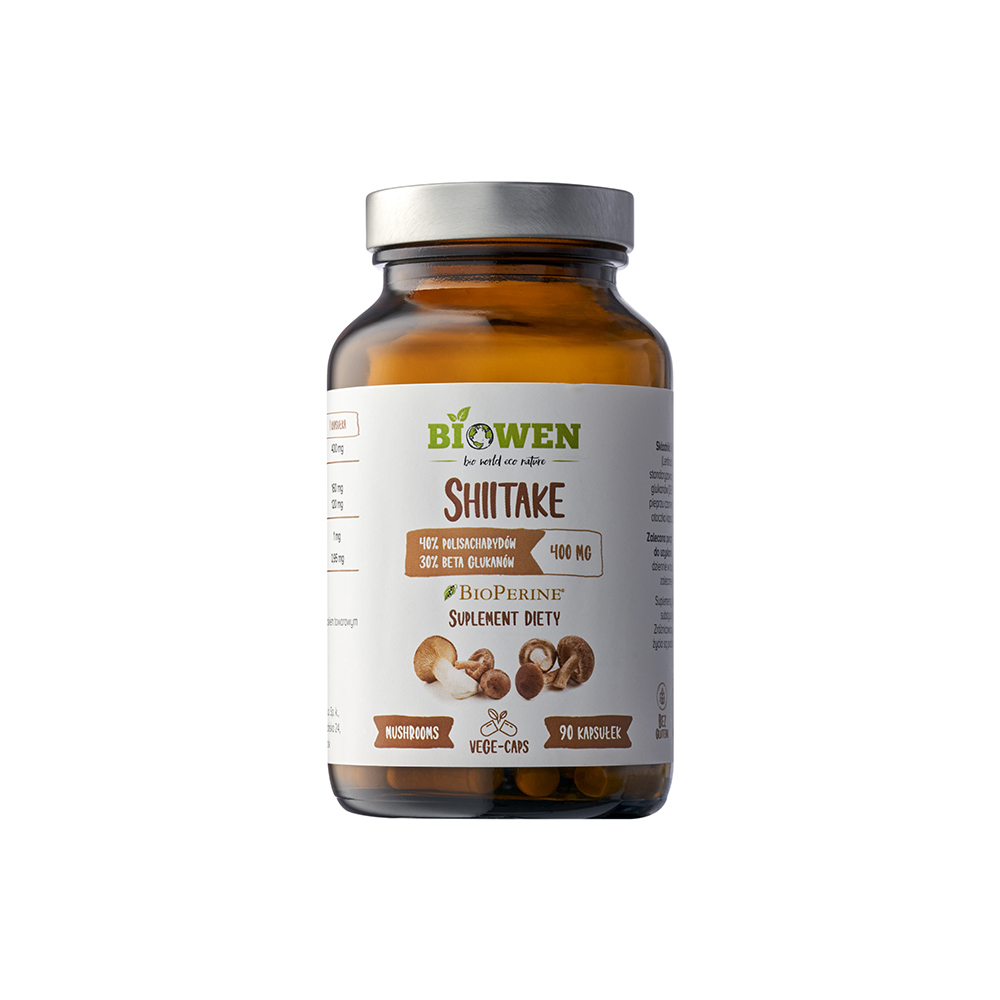 Shiitake 400 mg - 40% polisacharydów, 30% beta-glukanów - kapsułki Biowen