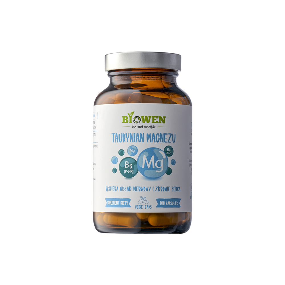 Taurynian magnezu z witaminą B6 (P-5-P) - Biowen - 100 kapsułek