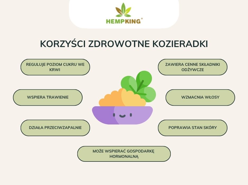 Korzyści zdrowotne kozieradki - infografika