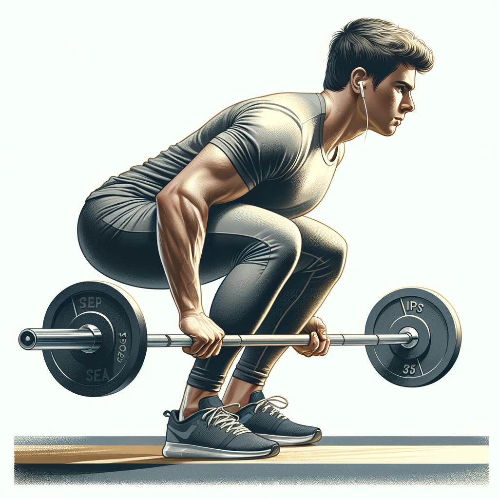 Realistyczna ilustracja osoby regularnie ćwiczącej siłowo w siłowni, co pomaga spalać oporną tkankę tłuszczową. Osoba przedstawiona podnosi ciężary, skupiając się na ćwiczeniu. - grafika do wpisu na temat opornej tkanki tłuszczowej
