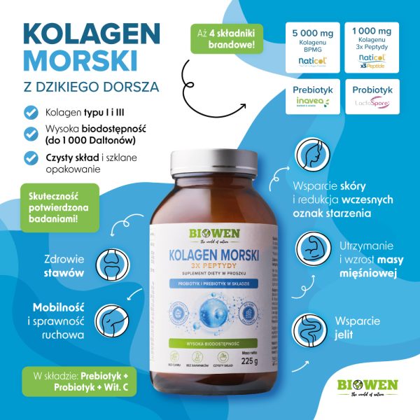 Kolagen morski typu I i III z dzikiego dorsza Biowen - proszek - 225 g - obrazek 2