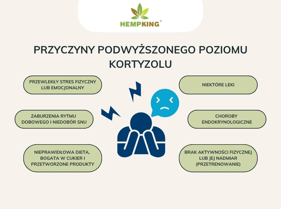 Przyczyny podwyższonego poziomu kortyzolu - infografika