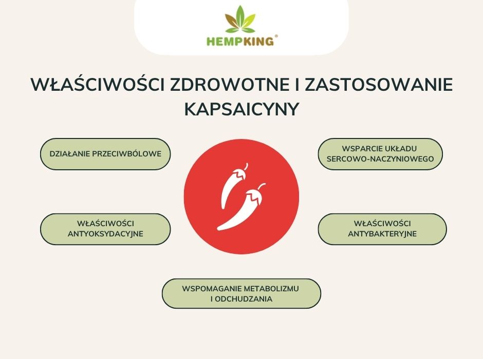 Właściwości zdrowotne i zastosowanie kapsaicyny - infografika