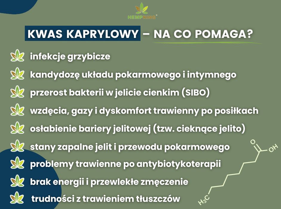 Na co pomaga kwas kaprylowy - infografika