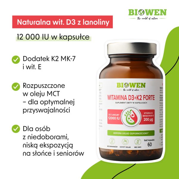 Witamina D3 + K2 Forte Biowen 12000 IU 60 kaps - obrazek 2