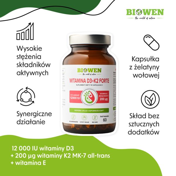 Witamina D3 + K2 Forte Biowen 12000 IU 60 kaps - obrazek 3