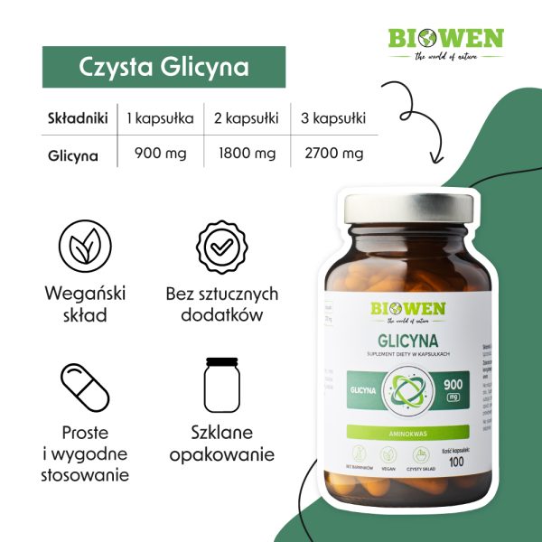 Glicyna 900 mg Biowen 100 kaps - obrazek 2