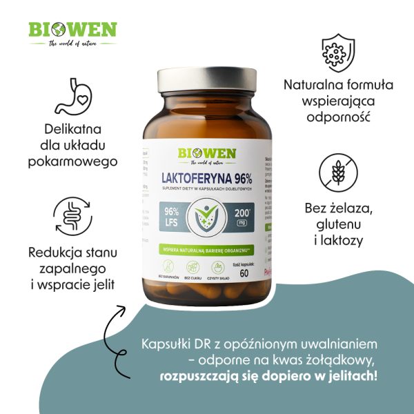Laktoferyna 96% Biowen - 60 kapsułek - obrazek 3