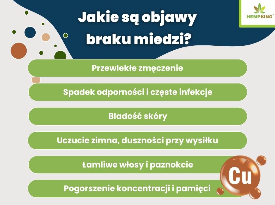 Miedź suplement objawy niedoboru - infografika