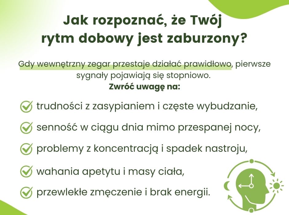 Jak rozpoznać, że Twój
rytm dobowy jest zaburzony? - infografika