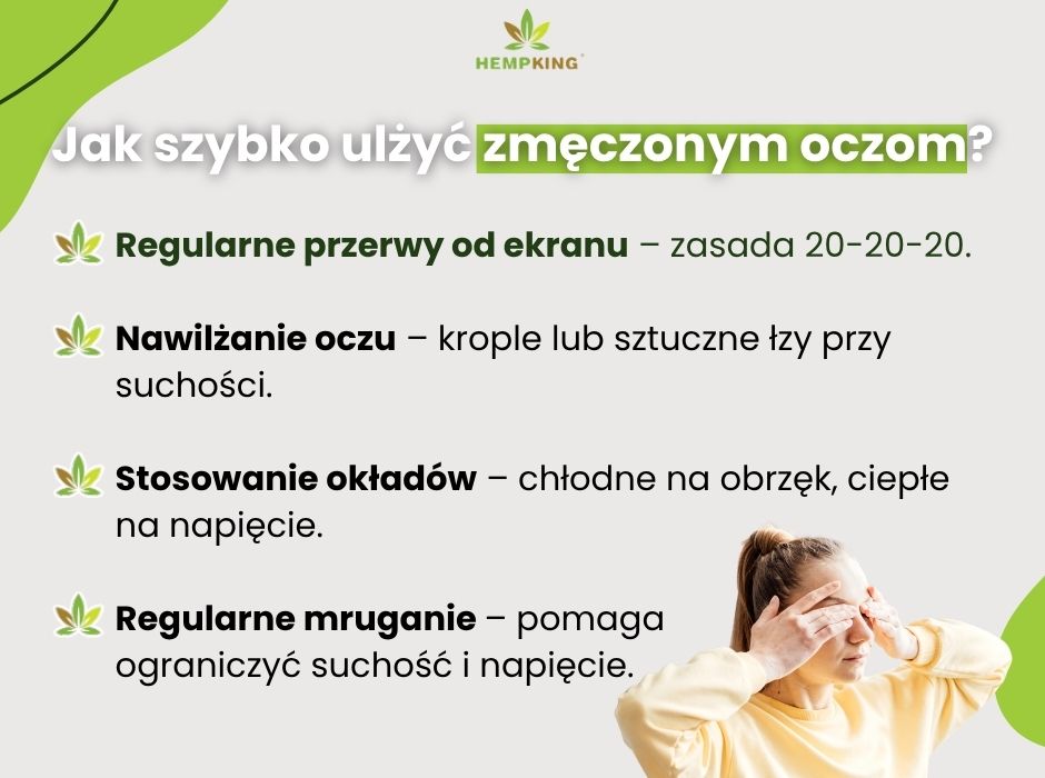 Jak szybko ulżyć zmęczonym oczom - infografika