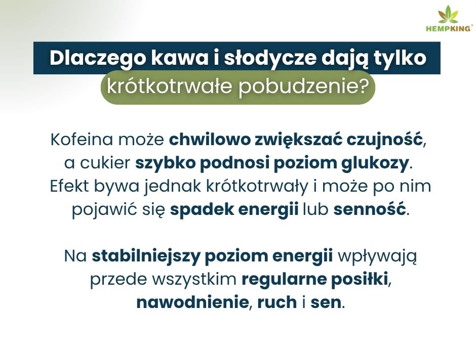 Dlaczego kawa i słodycze dają tylko krótkotrwałe pobudzenie - infografika