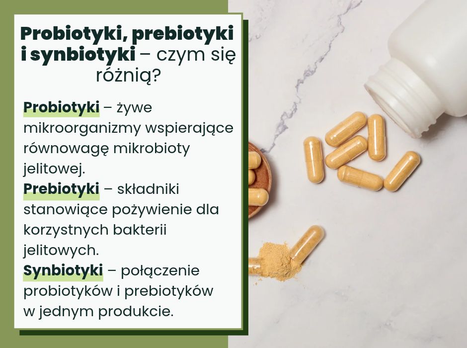 Probiotyki, prebiotyki i synbiotyki–czym się różnią - infografika