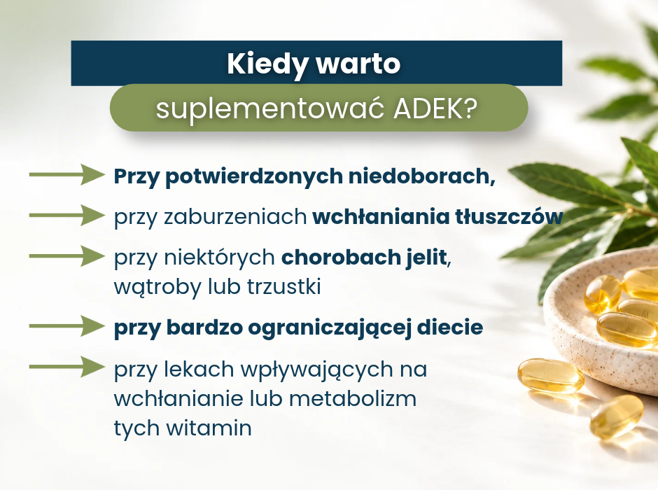 Kiedy warto
suplementować ADEK? - infografika
